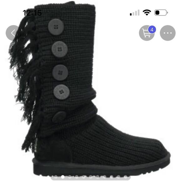 Black fringe Cardy sweater knit pull on button up boots, 9.5 guc - Picture 2 of 10